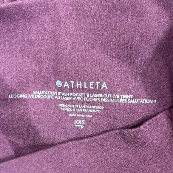ATHLETA Salutation Stash Pocket Laser Cut Tight Spiced Cabernet XXS #987233 NWOT - Picture 6 of 7